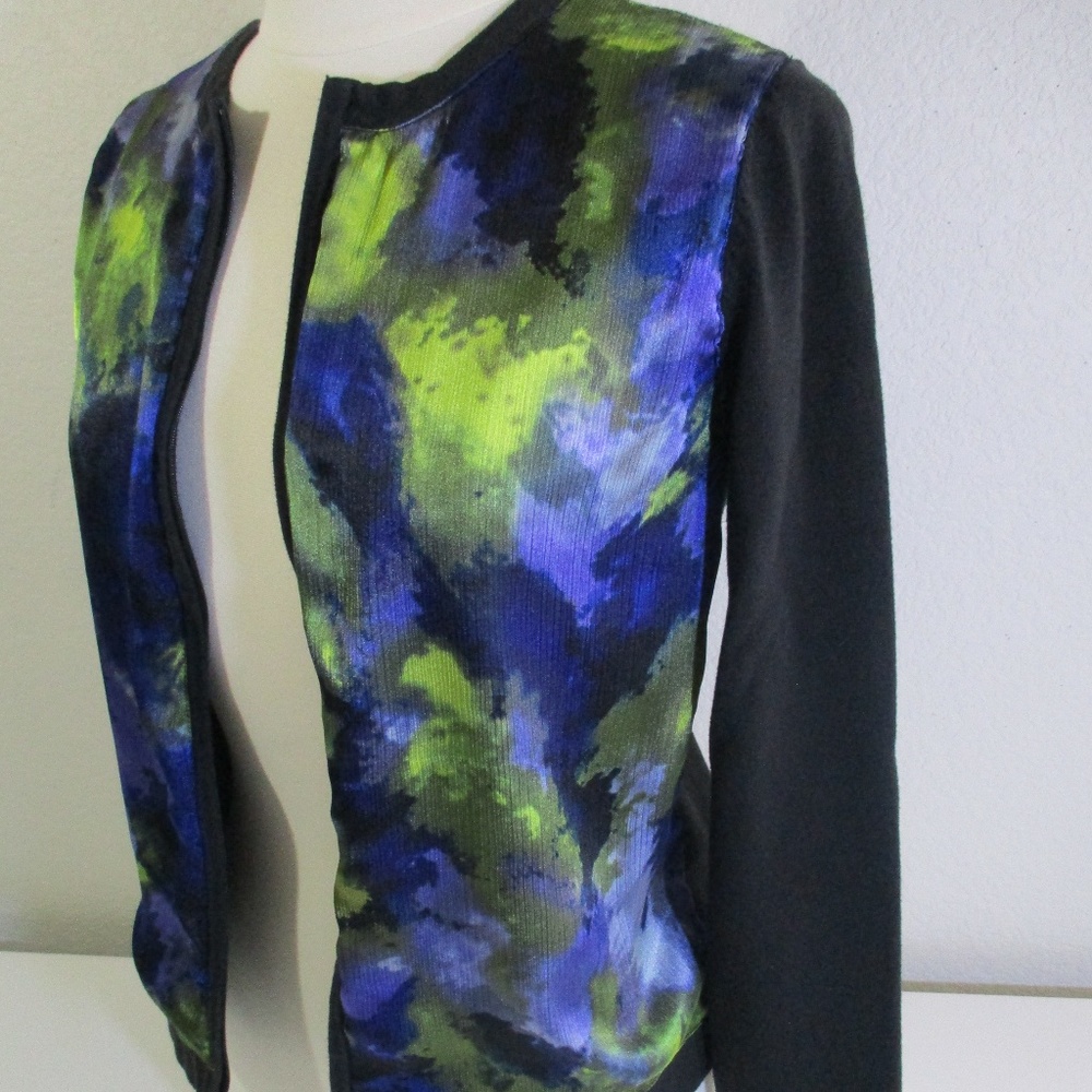 Zip Cardigan Jacket Crinkle Satin Blue Green sz M